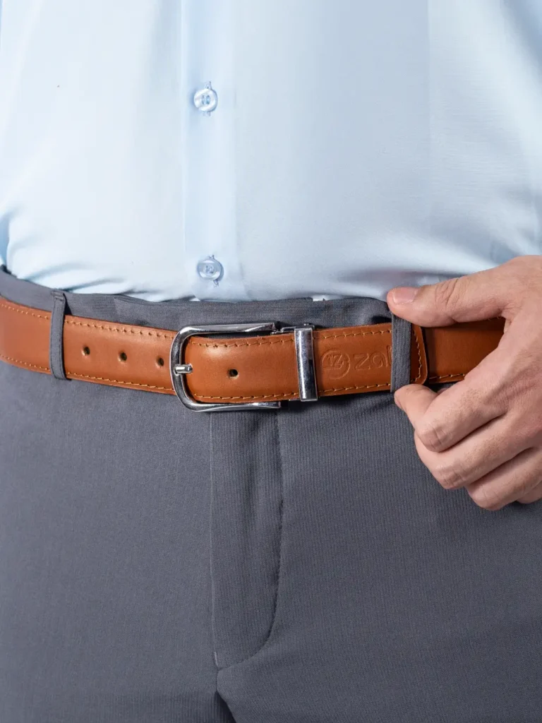 حزام رجالي كلاسيك بني هافان – توكة إبزيم فضي